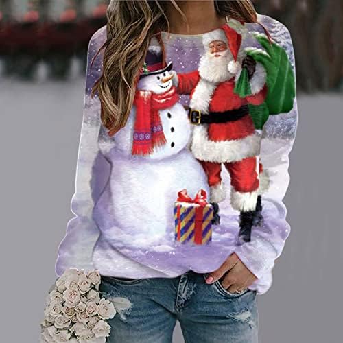 Slatki pad za žene O-izrez Sretan božićni vrhovi Retro opušteni ženski tunički bluze za gamaše