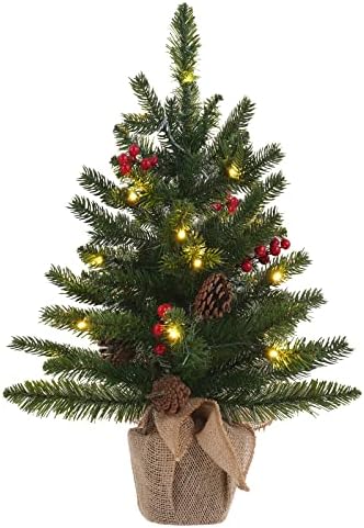 24-inčni 2FT presvijetli mini božićno drvce, dewbin Mali božićno drvce sa 20 LED svjetla i platnene vrećice, tabletop božićno borovo drvo, Xmas ukrasi za kamin, kućni dekor Indoor