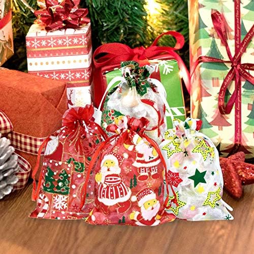 50kom Božić Organza torbe Poklon nakit Candy torbe za svadbenu zabavu Božić uključujući 10 obrazaca 4x6Inch
