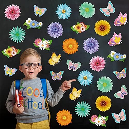 Prolećni ukrasi za oglasnu ploču za učionicu - 48kom izrezi cvjetnog leptira sa tačkastim ljepilom za dekoracije zidnih vrata Spring Home School