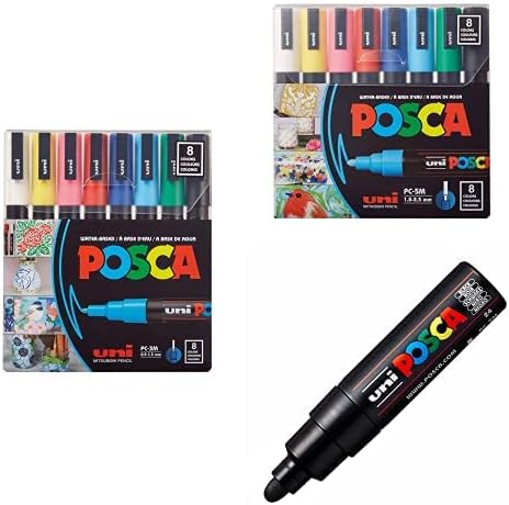 Posca 8-u boji set markera boja, PC-5M srednja i pospa akrilna marker boja, široki metak, crni