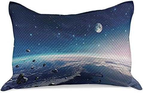 AMBESONNE UNIVERS Pleted quilt jastuk, vodoravna slika maglice sa planetom Zemlje Mjesec i asteroidi, standardni poklopac jastuka za kraljeve veličine za spavaću sobu, 36 x 20, višebojni