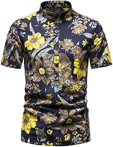 Muška cvijeća majica kratki rukav casual cvjetni tipka za cvjetni print niz havajska majica Lagana lagana