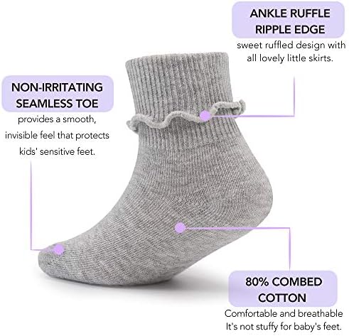 Cozyway Baby Girls Socks 6 Pack Ruffle Ripple Edge Pretvorite manžetne čarape