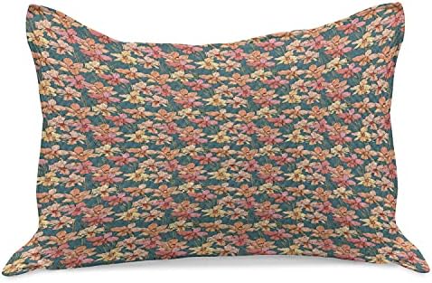 Ambesonne cvjetni pleteni jastuk, grafički uzorak pupoljki Ljetno vrijeme Cvijeće meke boje, standardna plavkasto