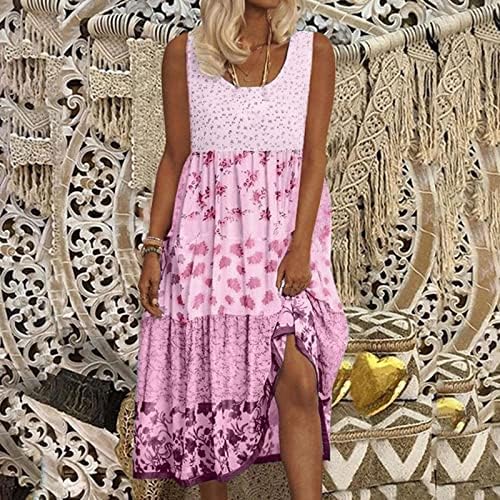 NOKMOPO Ljetne haljine za žene 2023 plaža cvjetna print maxi haljina s dugim rukavima okrugla vrat plaža Flowy