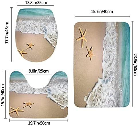 Fedrio 3 komada kupine za kupaonicu Seashells Starfish Sning scena na plaži Toalet Contour Mat