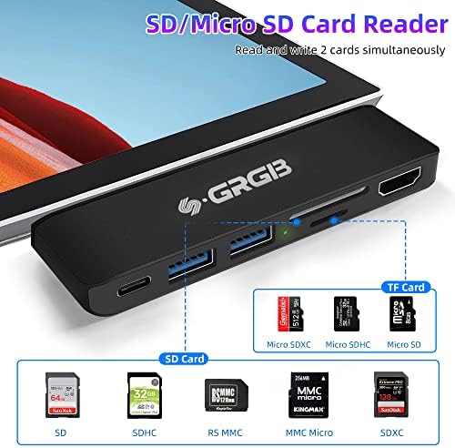 SSS * GRGB priključna stanica za Surface Pro 7 USB C HUB Multiport Adapter, 6 U 2 Aluminijumska priključna stanica, sa 4K HDMI kompatibilnim izlazom, kompatibilnim čitačem SD/TF kartica, 2 USB 3.0 porta,USB C Port