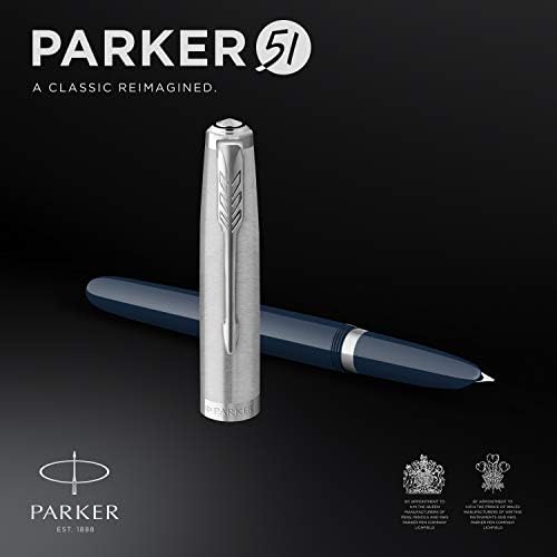 Parker 51 nalivpero / ponoćno plava bačva sa hromiranim ukrasima | fino pero sa crnim kertridžom sa mastilom | Poklon kutija