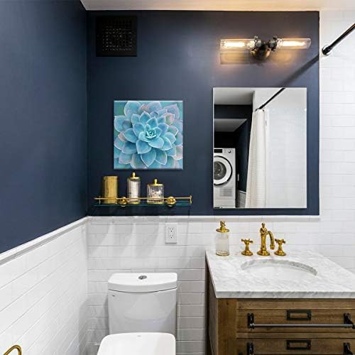 Plavi sukulenti dekor za kupaonicu zidna Umjetnost uokvirena moderne popularne zidne biljke ukrasi platno otisci umjetničko djelo zidni dekor za spavaću sobu slike plavog cvijeta veličina 14x14 inča lako za vješanje