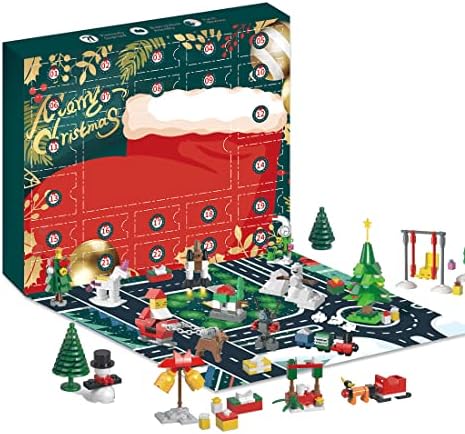Opterećenja 2022 božićni privesni kalendar Građevinski blokovi postavljeni sa božićnim drvećem, vlakom i snjegovićima,