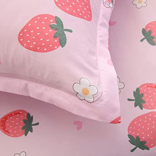KWLOver 2PC postavljeni lim za meki krevet, ružičaste jagode i zečevi otisnuti listovi za dječji krevet veličine