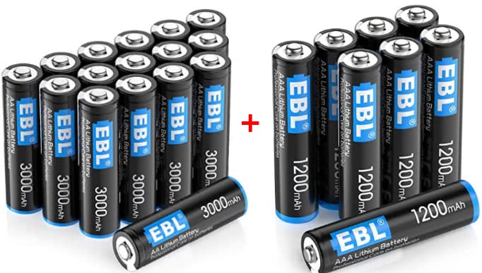 EBL 16 pakovanje AA litijumske baterije i 8 pakovanja AAA litijumske baterije 1.5V - Konstantna volta visokih performansi dvostruka baterija za visokotehnološke uređaje 【Ne-punjivo】