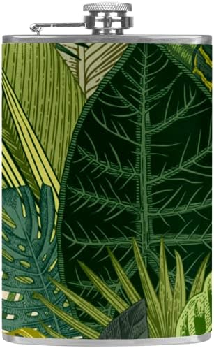 Hip tikvica za tečnost od nerđajućeg čelika nepropusna sa lijevkom 7.7 Oz kožna navlaka odlična ideja za poklon tikvica-listovi zelene biljke