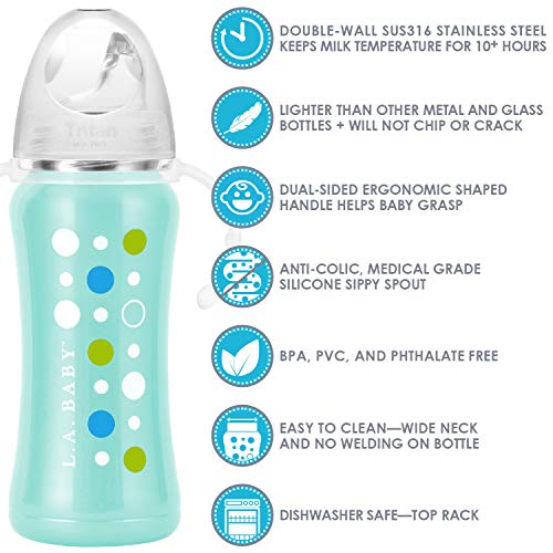 Ultimate 9oz bočica za bebe od nerđajućeg čelika, Sippy šolja, & amp; izolovana bočica za vodu za malu decu sa slamkom / sve-u-1 komplet | izolirajte 10+ sati / netoksični medicinski Nerđajući čelik | prosipanje-zeleno