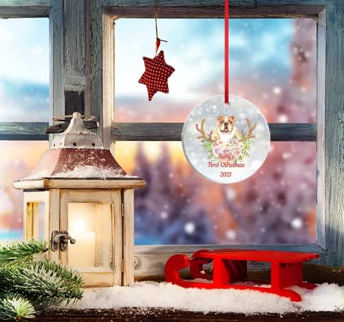 Engleski buldog Božić Ornament prvi Božić viseći Ornament Božić ukras stabla pas Božić Ornament
