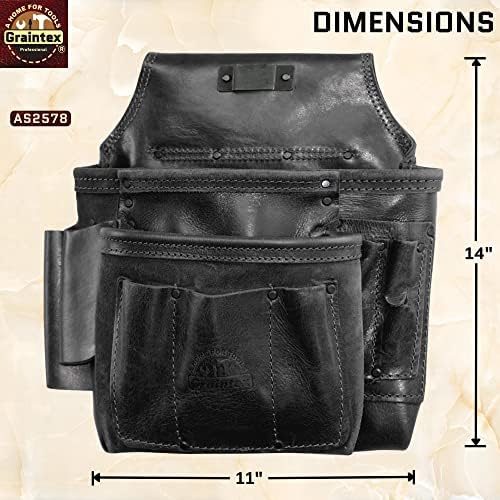 GRAINTEX AS2578 :: 8 džepna framerova alatna torbica Ambasador serija Crna boja vrhunska koža zrna; za framere;