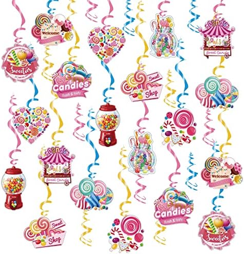 30 komada Slatki bomboni viseći kočnice Candy Paper Swirls Dekoracije Candyland Party COPANSKE SWIRLS Candy
