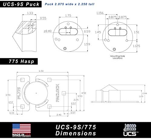 Paclockov UCS-9S / 775 Combo komplet, kupujte američko djelovanje, nehrđajući čelik, siva hasp, visoke sigurnosne 6-piljne cilindrične cilindrice, jedna brava na brojku u igri! W / 2 tipke, nema pozadinskih ploča