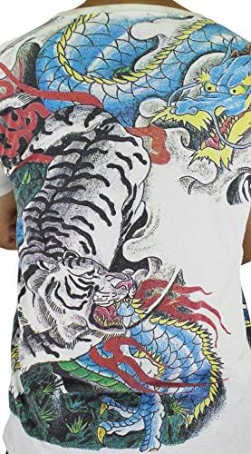 Rad Japanski savremeni tetovaža Art Dragon Tiger Yakuza Muška bijela majica WK182 Veličina Medium