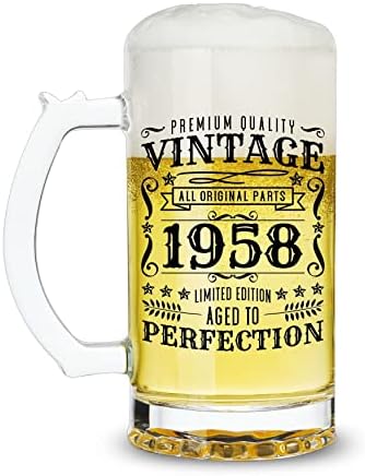 Onebttl 65. rođendanski pokloni za muškarce, Vintage 1958, 65 godina bday pokloni za Djeda, tatu, ujaka, muža, brata, prijatelje, kolege, komšiju, 17 Oz čaša za pivo sa ručkom