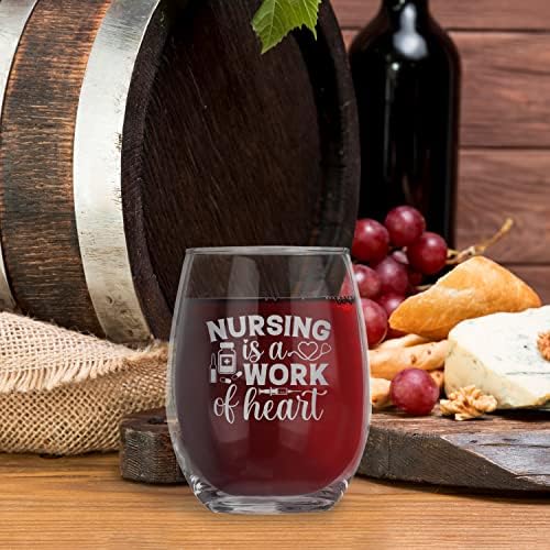 Bad Bananas Nurse Gifts For Women-Nursing Is a Work of Heart-21 Oz Stemless Wine Glass-Great Nursing Gift