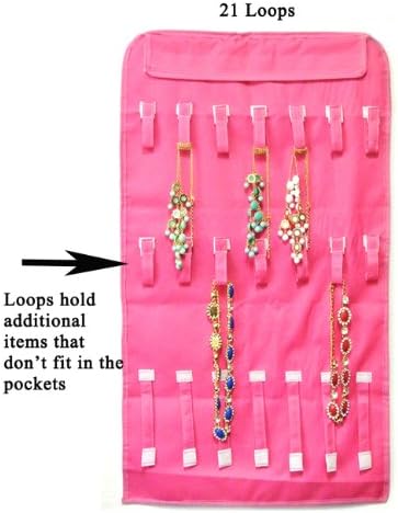 WRABS® 28 džepova sa zatvaračem Viseći nakit organizator sa 21 holding petlje, ružičasta
