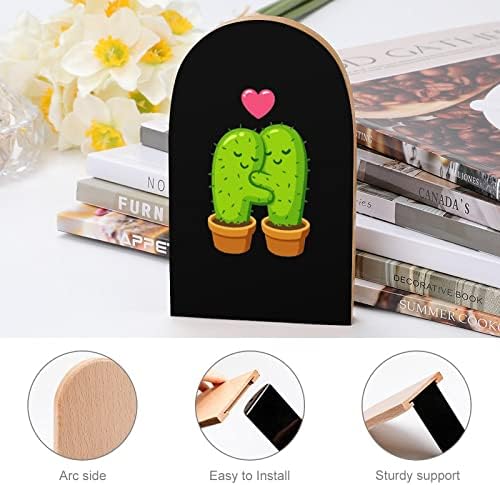 Slatka crtani Cactus par u ljubavi Bookends dekorativni Print Drvo knjiga završava za police paket 1 par