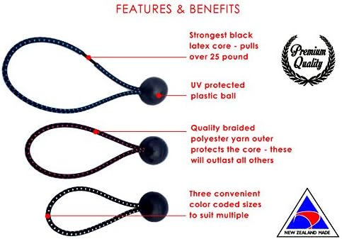 Strapright Premium ball bungee kablovi - 60 pakovanja sa 3 veličine | 5,5 , 4,7 i 3,5 TEŽIĆE CRENO UV tretirane petlje za vezanje sa plastičnom preklopkom | kravata Tarps, šator, nadstrešnica i skloništa | Torba uklj