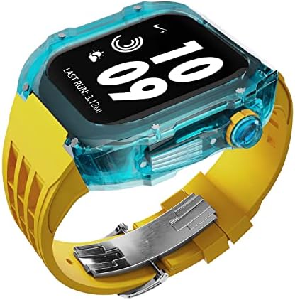 CNHKAU prozirni sat mod mod mod, za Apple Watch 8 serija 7 45mm 6 5 4 SE 44 mm gumeni sportski remen za iWatch modifikacijsko kit
