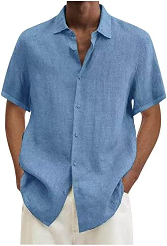 Lanene košulje za muškarce ljetne Casual jednobojne kratke rukave stalak za ovratnike dugmad kardigan bluza vrhovi
