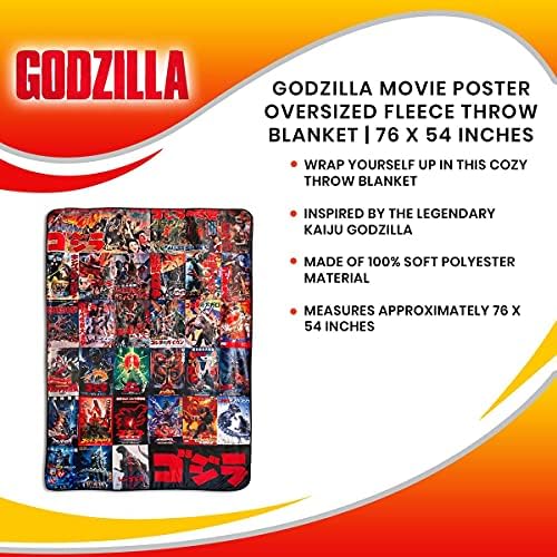 Nadrealna zabava Godzilla Movie Poster Prekriveni plišani bacač | Udoban poklopac Sherpa za kauč na razvlačenje, po krevetu super mekani fleko, kaiju čudovište Gojira Kolekcionarni 76 x 54 inča, crvena, jedna veličina