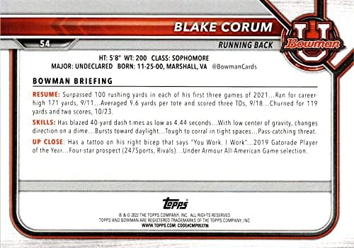 2022 Bowman University 54 Blake Corum Paper NM-MT Michigan Wolverines Fudbal
