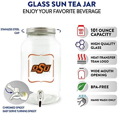 NCAA Oklahoma State Cowboys Glass Pity Dispenser / Sun Tea Jar, 3 litara