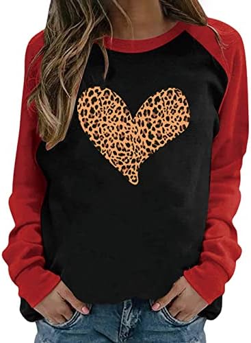Valentinovo košulje od raglanske rukave žene seksi slatka leopard pletena srčana grafička dukserica modna