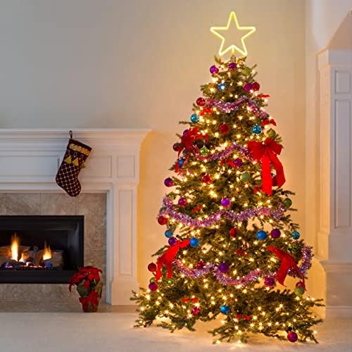 Koupa 14,5-inčno božićno stablo Veliki 5 točka zvijezde s LED toplim bijelim svjetlima za Xmas ukrase i uređenje odmora za odmor