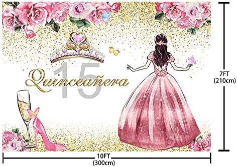Sendy 10x7ft Quinceanera Backdrop za djevojku Sretan 15. rođendan Pozadina ružičaste cvijeće Visoke potpetice Crown Princess Rođendanska dekoracija Fotografija rekviziti za torte Baner