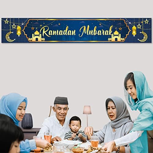 Ramadan Mubarak, 120 × 20inch dugih plavih zlatnih tkanina sa balonima 18pcs balona za islamski dekor za zabavu,