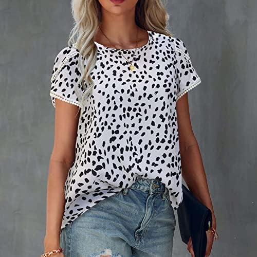 Top majica za djevojčice 2023 kratki rukav vrat pamuk Leopard Print ručak Labavi fit opuštena fit bluza J3