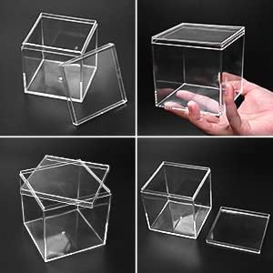 Lomgwumy Clear akrilna plastična kocka, 8-komadni akrilni čist kutija, izdržljiv, sa poklopcem, akrilni kvadratni