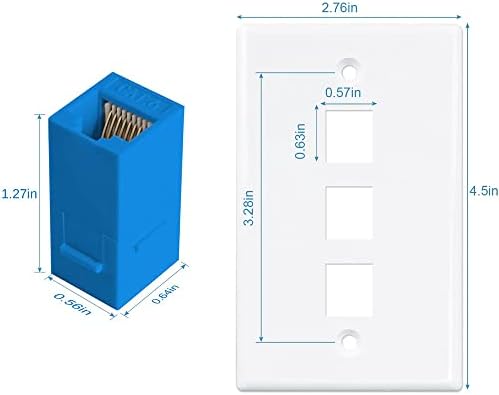 JTEYLULT 1 -Pack Ethernet zidna ploča od 3 porta, Zidna ploča RJ45 s RJ45 Inline Spojnik umetak, CAT6 zidna ploča