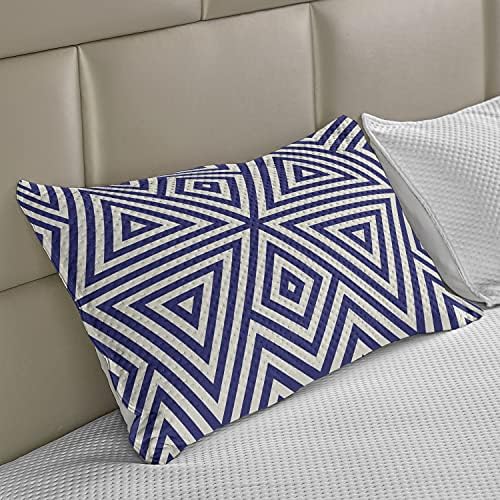 AMBESONNE NAVY Pleted quilt jastuk, moderni simetrični trouglovi geometrijske kontinuirane apstraktne retke ilustracije, standardne kraljeve veličine jastuka za spavaću sobu, 36 x 20, indigo krema