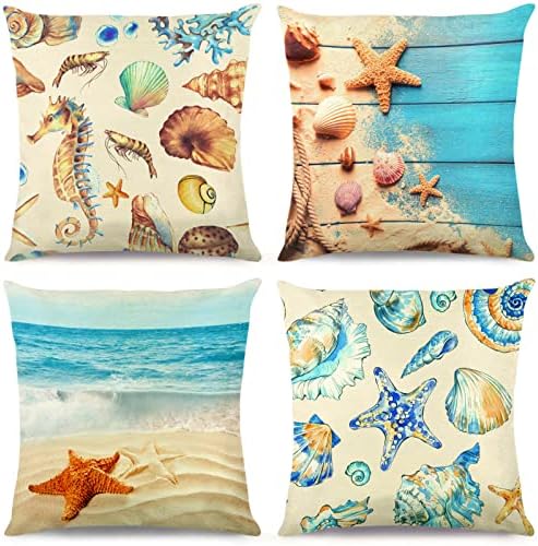 Onecmore Beach Primorski jastuk 18x18 set od 4 nautičkog okeana tematski vijak s morskom jastukom jastuk
