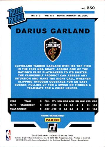 2019-20 Donruss Basketball # 250 Darius Garland Cleveland Cavaliers RC ocijenjeni Rookie Službena NBA trgovačka karta od Panini America
