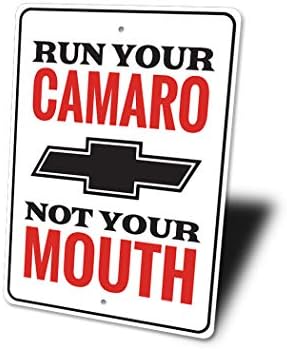 Pokrenite svoj Camaro garažni znak, Car Man Cave Zidni dekor, Chevy Bowtie znak, Camaro Brzi dekor