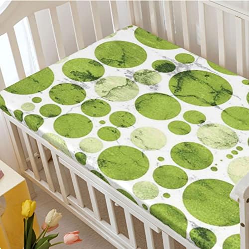 Polka točkice Opremljeni mini listovi krevetića, prenosivi mini listovi krevetića Mekani i rastezljivi sastavljeni kreveti za krevetiće ili lim za krevet, 24 x38, zelena bijela