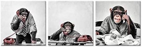 iHAPPYWALL 3 Piece Monkey Canvas Print Wall Art Funny Chimpanzee na telefonu na stolu Moderna