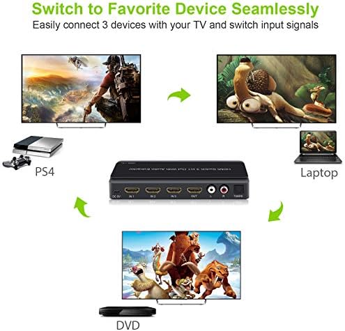 LinkFOR 4K HDMI prekidač 3 u 1 izlaz 3 porta HDMI prekidač HDMI Audio Extractor sa IR daljinskom podrškom HDMI to TosLink SPDIF Coaxial RCA Audio izlaz 3D PIP 4K 30Hz za TV okvir Apple TV DVD PS4 PS3