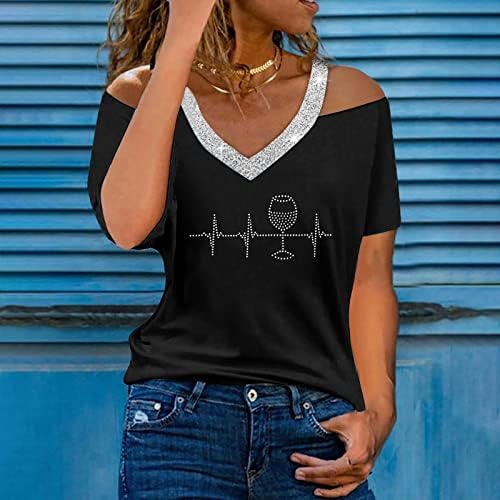 Teen Girl Rhinestone Tshirts Love Print Bluzes Košulje Kratki rukav Hladno rame V izrez Ljeto Fall Thirsts
