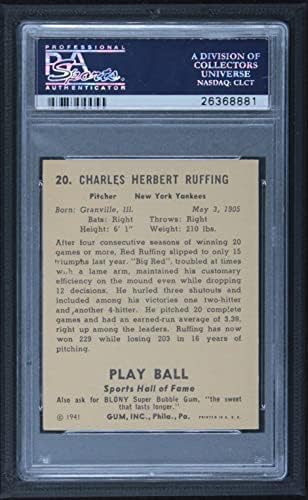 1941 Igraj loptu # 20 crveno ruff u New York Yankees PSA PSA 6.00 Yankees